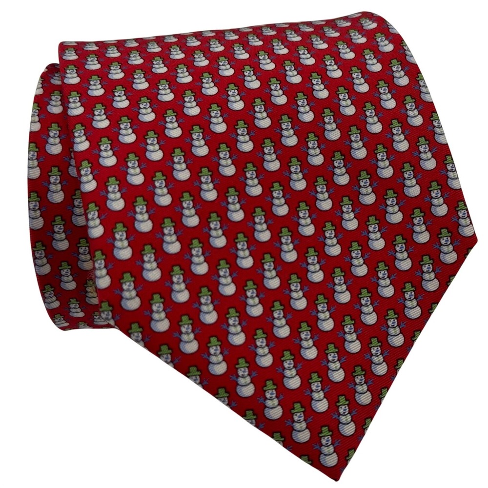 Jos. A. Bank Miracle Collection Red Silk Necktie Holiday Snowmen Novelty Diveley
